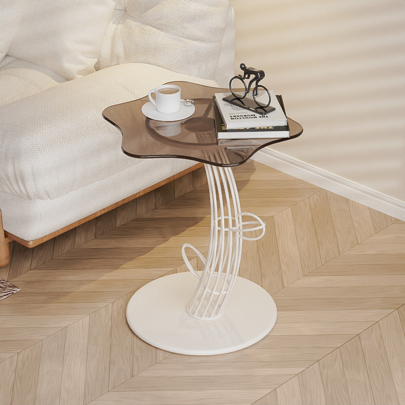 Contemporary Creative Clouds Rock Slab Tempered Glass Carbon Steel End Table 1-Tier For Bedroom