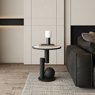 Table d'appoint cylindrique géométrique scandinave contemporain en pierre frittée pour salon 