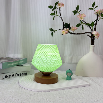 Lampe de table contemporaine en bois et verre à motif nervuré conique 1 lumière pour chevet 