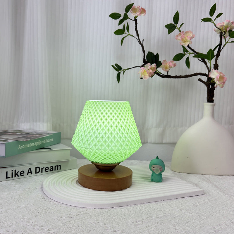 Lampe de table contemporaine en bois et verre à motif nervuré conique 1 lumière pour chevet 