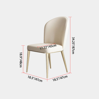 Chaise de salle à manger contemporaine nordique en cuir incurvé avec dossier rembourré et pieds effilés en métal 
