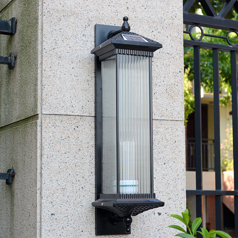 Zeitgenössische Einfachheit Solar Wasserdichte Aluminium Glas Quader 1-Licht Außen Wand Leuchte Lampe Für Garten 