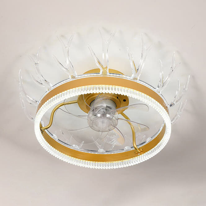 Modern Golden Glamour Acrylic Antler Design LED Semi-Flush Mount Ceiling Fan Light