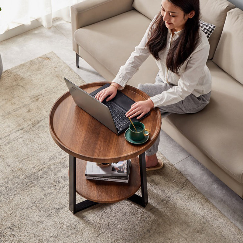 Contemporary Scandinavian Round MDF Iron End Table 2-Tier For Living Room