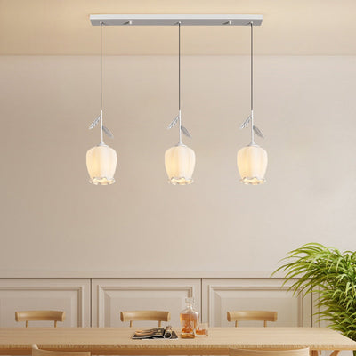 Zeitgenössischer kreativer Blumen-Glas-Eisen-Blätter-Entwurf 3-Licht-Insel-Licht-Kronleuchter für Wohnzimmer 