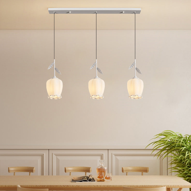 Zeitgenössischer kreativer Blumen-Glas-Eisen-Blätter-Entwurf 3-Licht-Insel-Licht-Kronleuchter für Wohnzimmer 