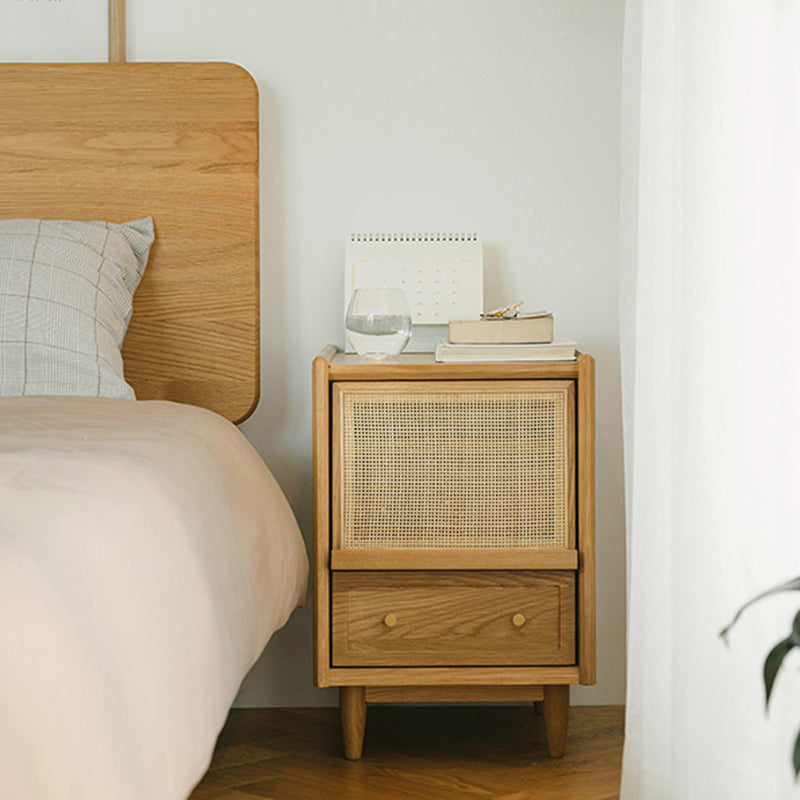 Table de chevet contemporaine rétro carrée en bois massif à 2 tiroirs pour chambre 