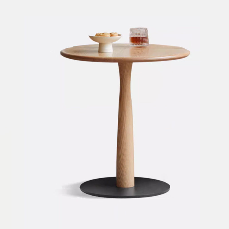 Traditional Rustic Round Oak Wood Iron Side Table For Living Room