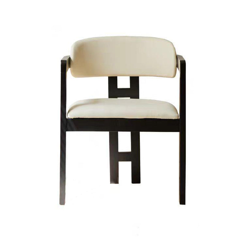 Zeitgenössischer skandinavischer Bent Square PU-Leder-Holz-Esszimmerstuhl Rückenlehne Arm für Esszimmer 