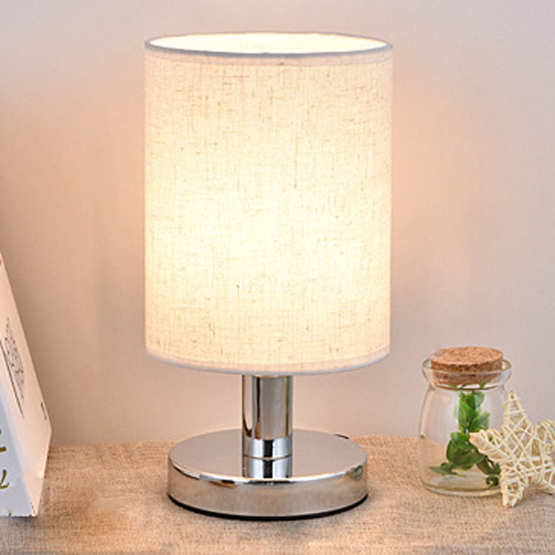 Moderne Art Deco Runde Hardware Stoff 1-Licht Tischlampe für Schlafzimmer 