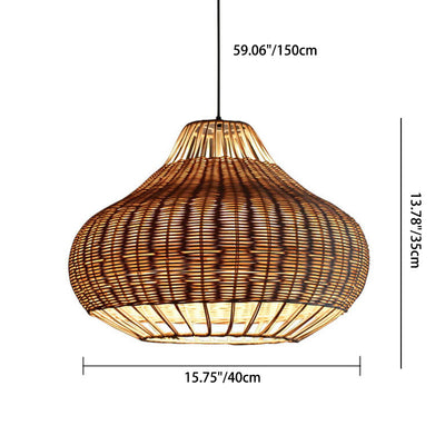 Moderne 1-flammige Pendelleuchte aus Rattan in Birnenform 