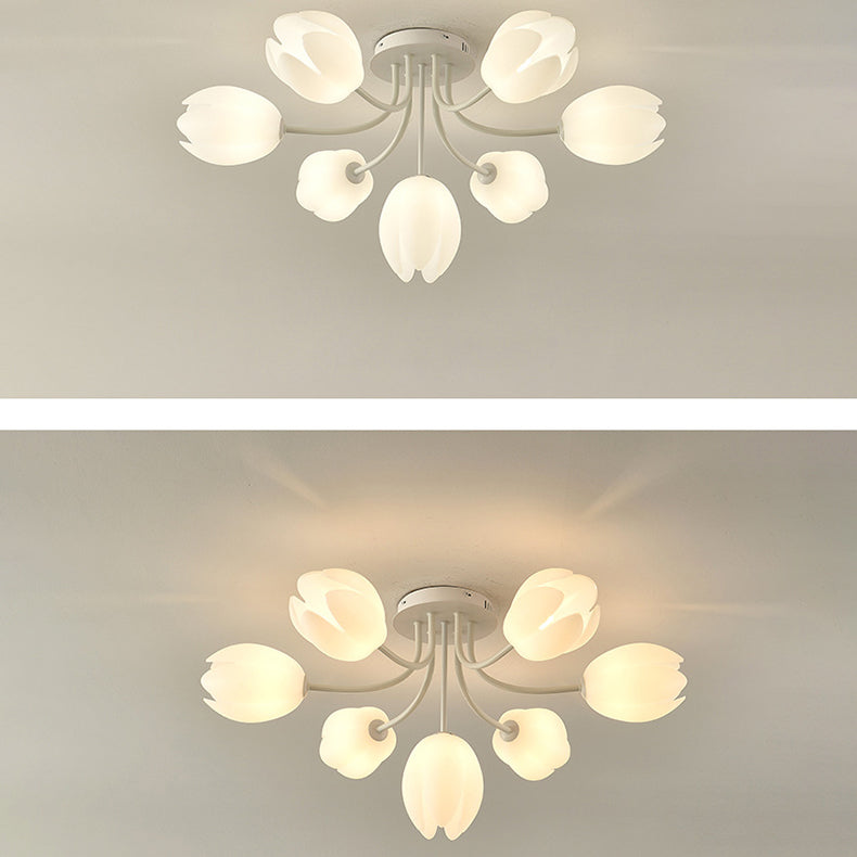 Modern Art Deco Tulip Flower Design 3/7/11/13 Light Semi-Flush Mount Ceiling Light For Living Room
