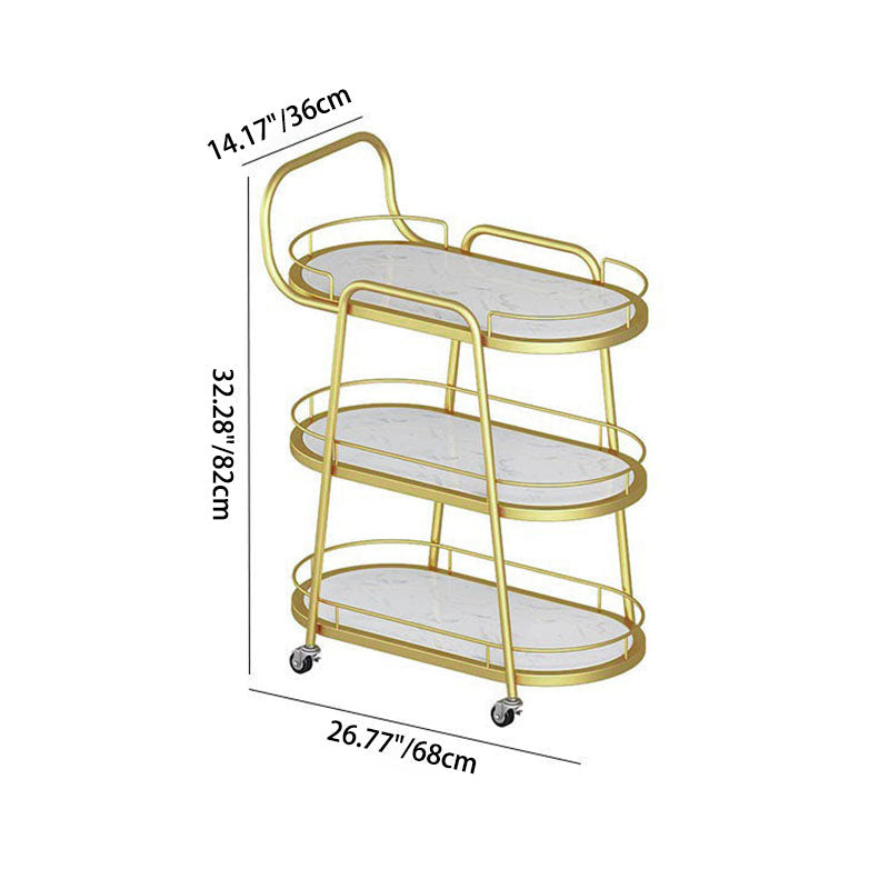 Contemporary Nordic Oval Artificial Stone Iron Dining Cart 3-Tray For Dining Room