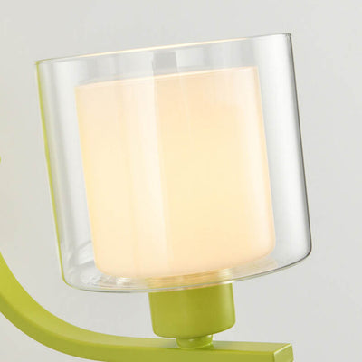 Moderne Art Deco grüne Zylinderbecher Glas Metall 1-Licht Wandleuchte für Schlafzimmer 
