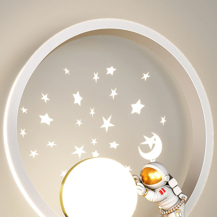 Applique murale LED en fer et aluminium pour chambre à coucher, astronaute de dessin animé créatif contemporain 