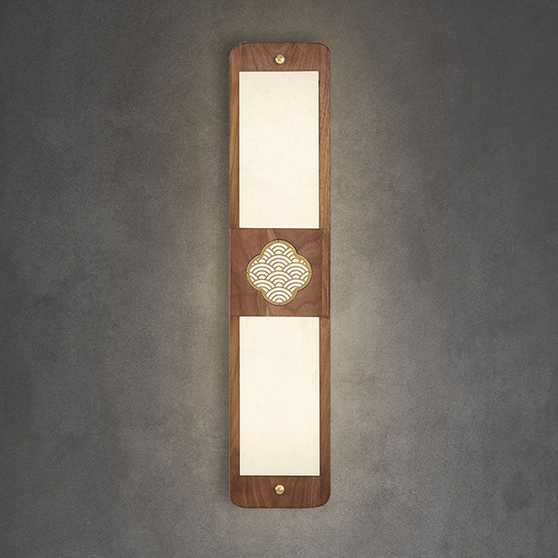 Applique murale LED rectangulaire en laiton chinois traditionnel avec noix en acrylique pour chevet 