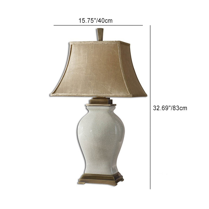 Traditionelle Vintage-Tischlampe aus einfarbigem, vasenartigem Keramikgewebe mit 1 Licht für Schlafzimmer 