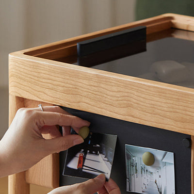 Mesa de café rectangular de vidrio y madera escandinava contemporánea de 2 niveles para sala de estar 