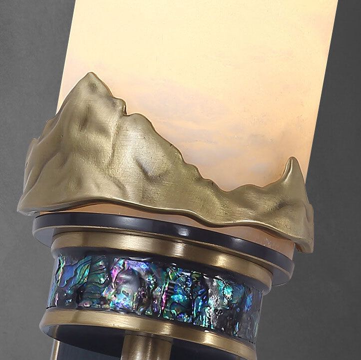 Traditional Chinese Marble Copper Column Brass LED Wall Sconce Lamp for Living Room