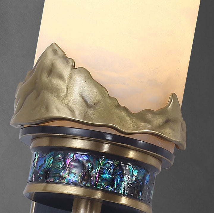 Traditional Chinese Marble Copper Column Brass LED Wall Sconce Lamp for Living Room