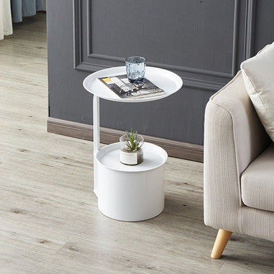 Table d'appoint moderne minimaliste ronde en fer avec plateau en pierre - 1 rangement pour salon 