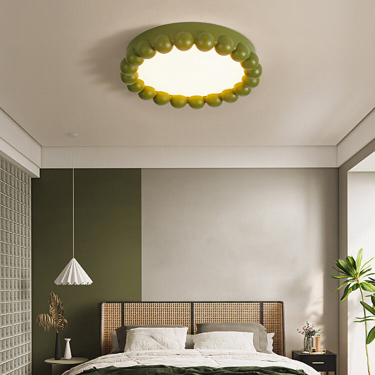 French Modern Cream Disc Glass Steel Acrylic LED Flush Mount Ceiling Light