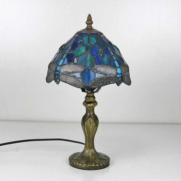 Vintage Tiffany Tierblumen Dekoration Buntglas Kuppel 1-Licht Tischlampe 