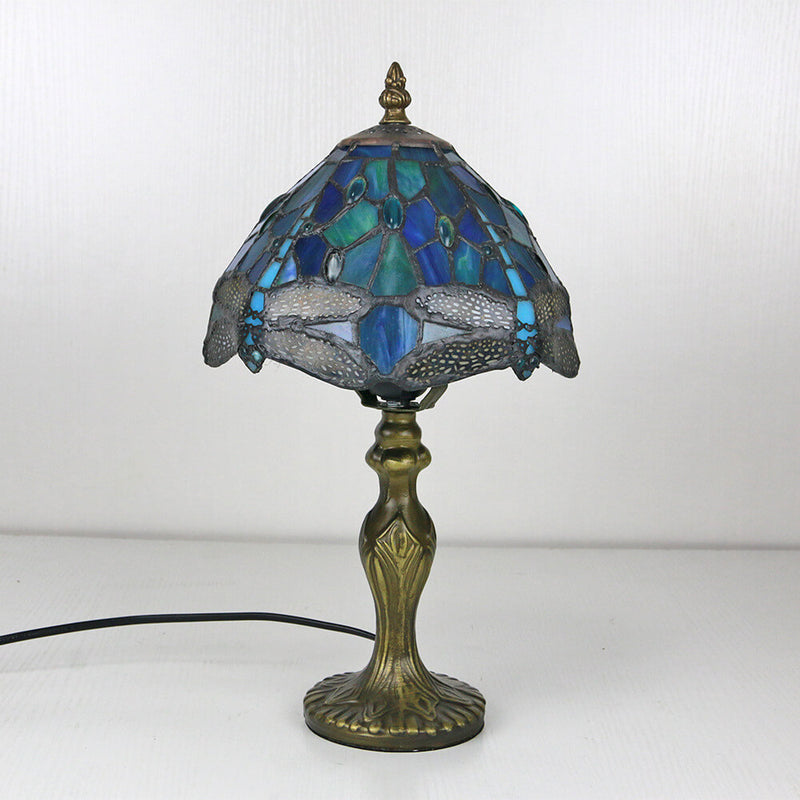 Vintage Tiffany Animal Flower Decoration Stained Glass Dome 1-Light Table Lamp