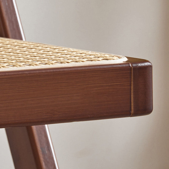 Moderner minimalistischer klappbarer Esszimmerstuhl aus quadratischem Harz-Rattan-Geflecht und Bambus mit Rückenlehne und Armlehnen für das Esszimmer 