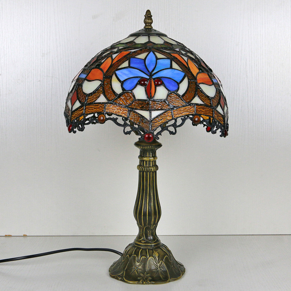 Abat-jour en dôme en verre teinté Tiffany traditionnel Base en alliage de lotus Lampe de table à 1 lumière pour chambre 