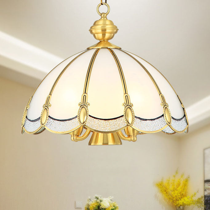 Zeitgenössische Luxus-Kupferrahmen-Rundglas 3/5-Licht-Pendelleuchte für Esszimmer 