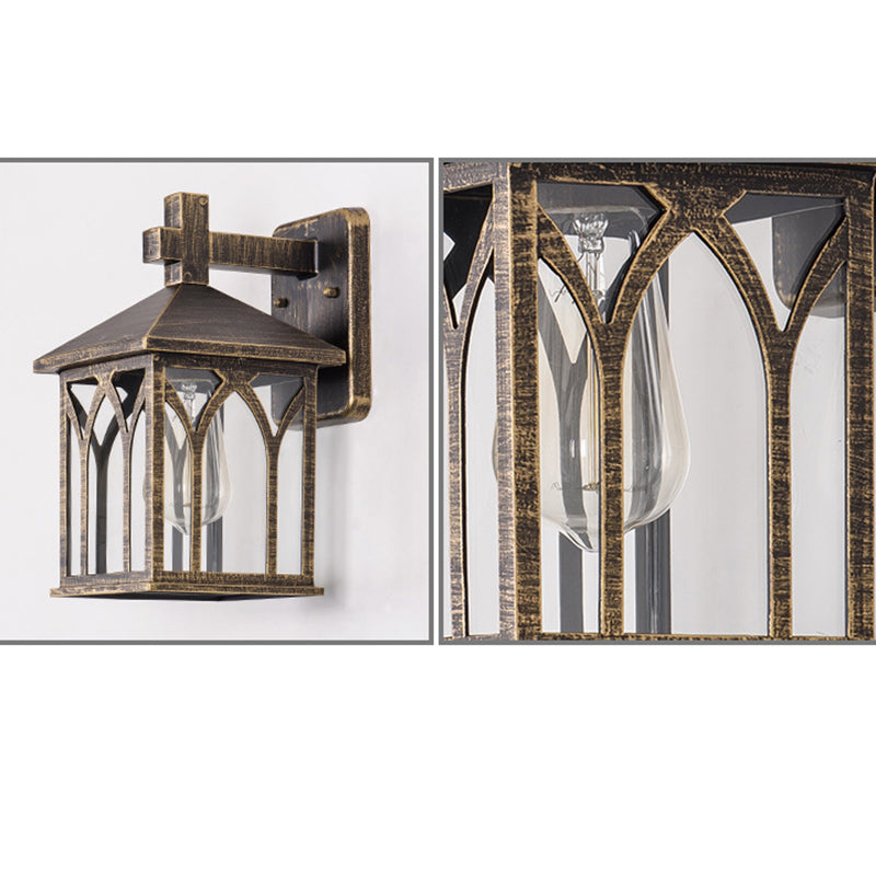 Traditionelle europäische wasserdichte Aluminiumglas-Würfel-1-Licht-Wandleuchterlampe für den Garten 