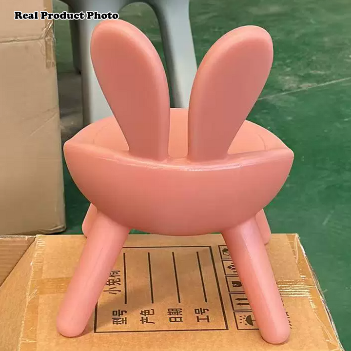 Contemporary Creative Kids PP Bunny Ear Round Footstool With Backrest For Entryway And Living Room