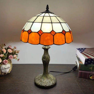 Traditional Tiffany Vintage Stained Glass Dome Aolly Base 1-Light Table Lamp For Home Office