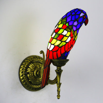 Tiffany Vintage Parrot Stained Glass 1-Light Wall Sconce Lamp