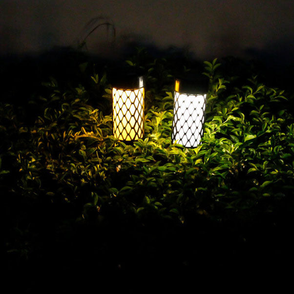 ضوء حديقة LED بإدخال أرضي على شكل قفص أسطواني منسوج من ABS مقاوم للماء يعمل بالطاقة الشمسية 