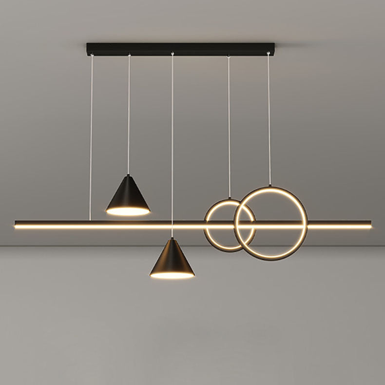 Moderne minimalistische Streifen Kegel Kreis Eisen Acryl LED Kronleuchter Insel Licht für Esszimmer 