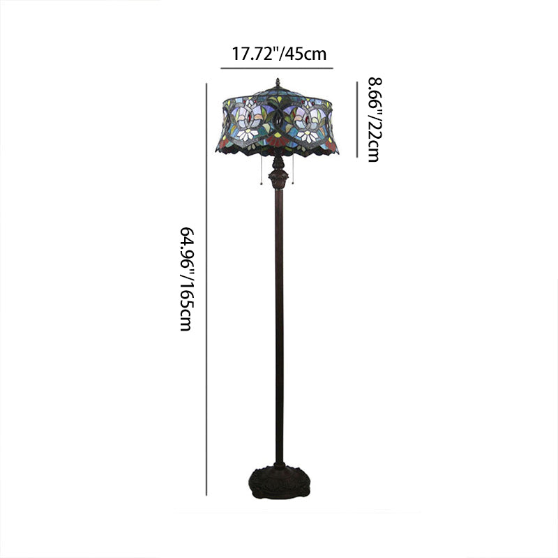 Lámpara de pie de 2 luces con forma de yurta de vidrio teñido de lirio tradicional Tiffany para estudio 