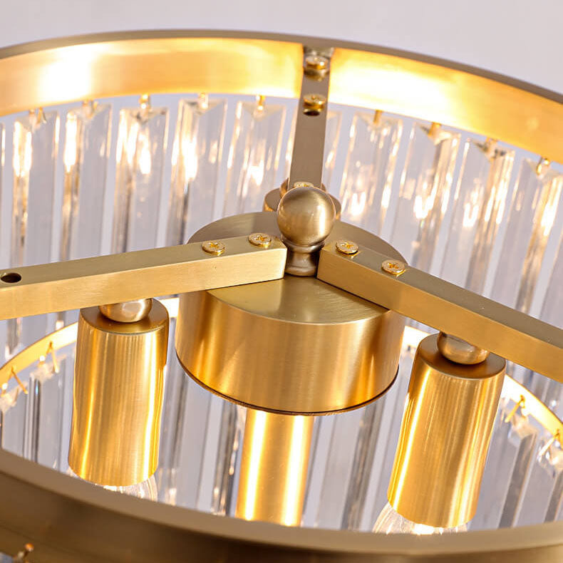 Modern Light Luxury Round Full Copper Prismatic Crystal 3-Light Standing Floor Lamp