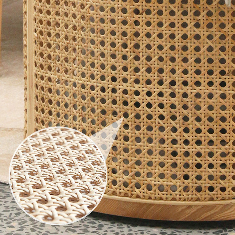 Contemporary Scandinavian Cylindrical Ash Wood Indonesian Rattan Coffee Table For Living Room
