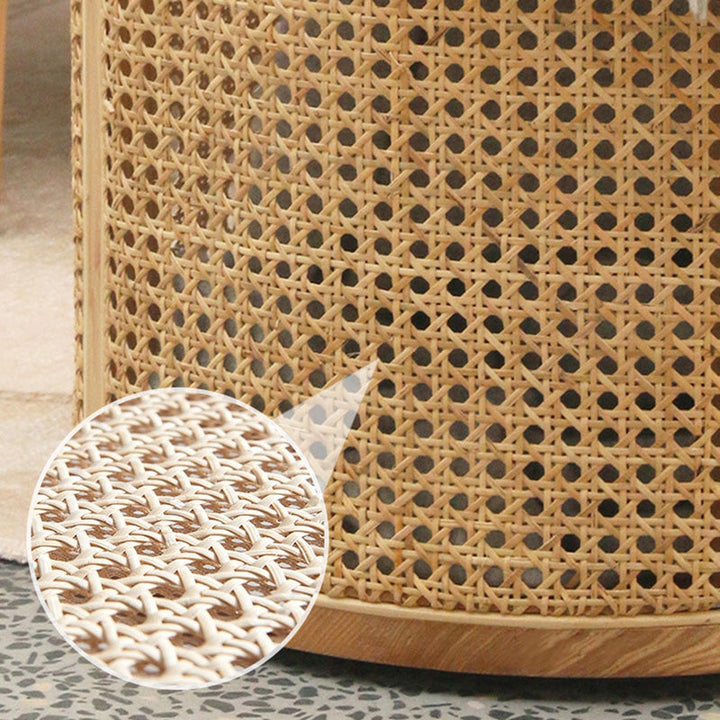Contemporary Scandinavian Cylindrical Ash Wood Indonesian Rattan Coffee Table For Living Room