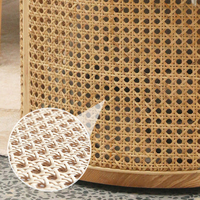 Mesa de centro cilíndrica de madera y ratán escandinava contemporánea para sala de estar 