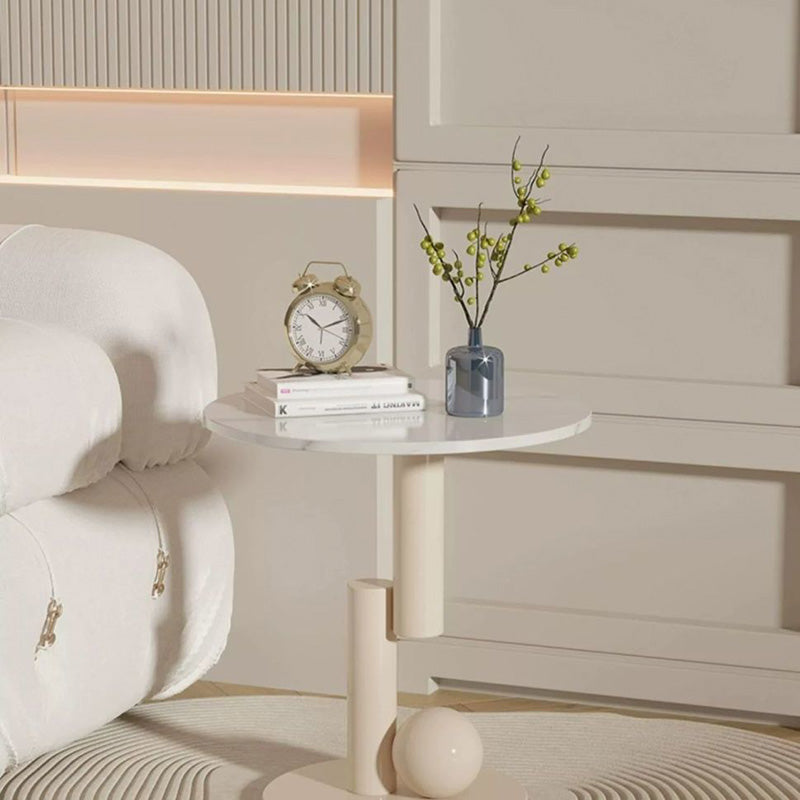 Moderner kreativer runder Zylinder-Orb-Felsplatten-Eisen-Couchtisch für das Wohnzimmer 