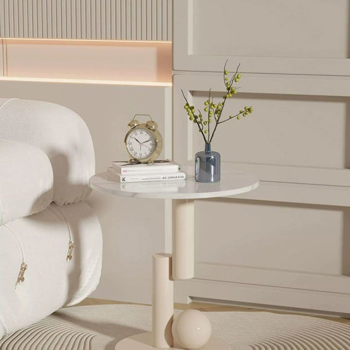 Moderner kreativer runder Zylinder-Orb-Felsplatten-Eisen-Couchtisch für das Wohnzimmer 