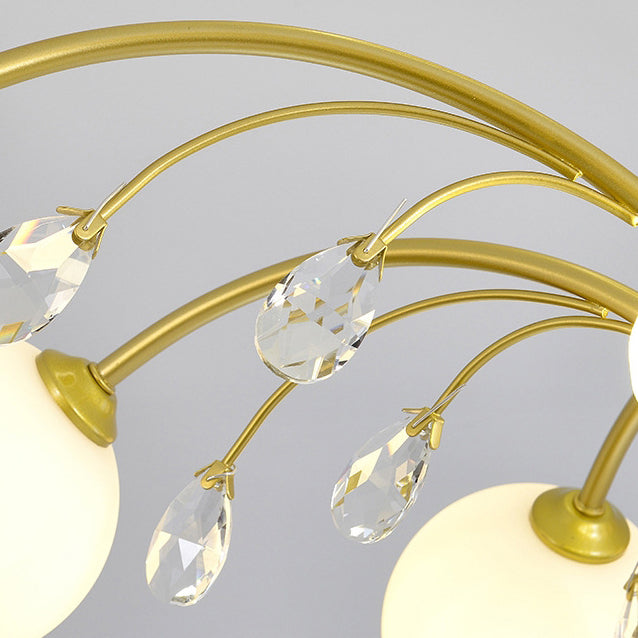 Moderner Mid-Century Eisen Kugelglasschirm 6/8/10-Licht Kronleuchter für Wohnzimmer 