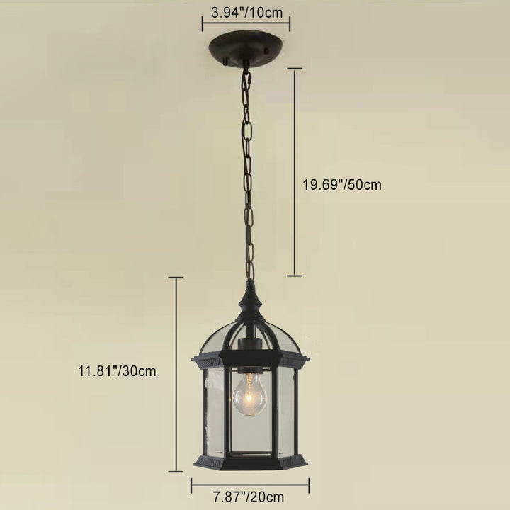 Lanterne suspendue extérieure moderne minimaliste à colonne hexagonale en aluminium et verre avec 1 lumière pour jardin 