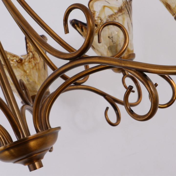 Lustre en verre de cuivre trapézoïdal à 8/10 lumières pour salon traditionnel et vintage 
