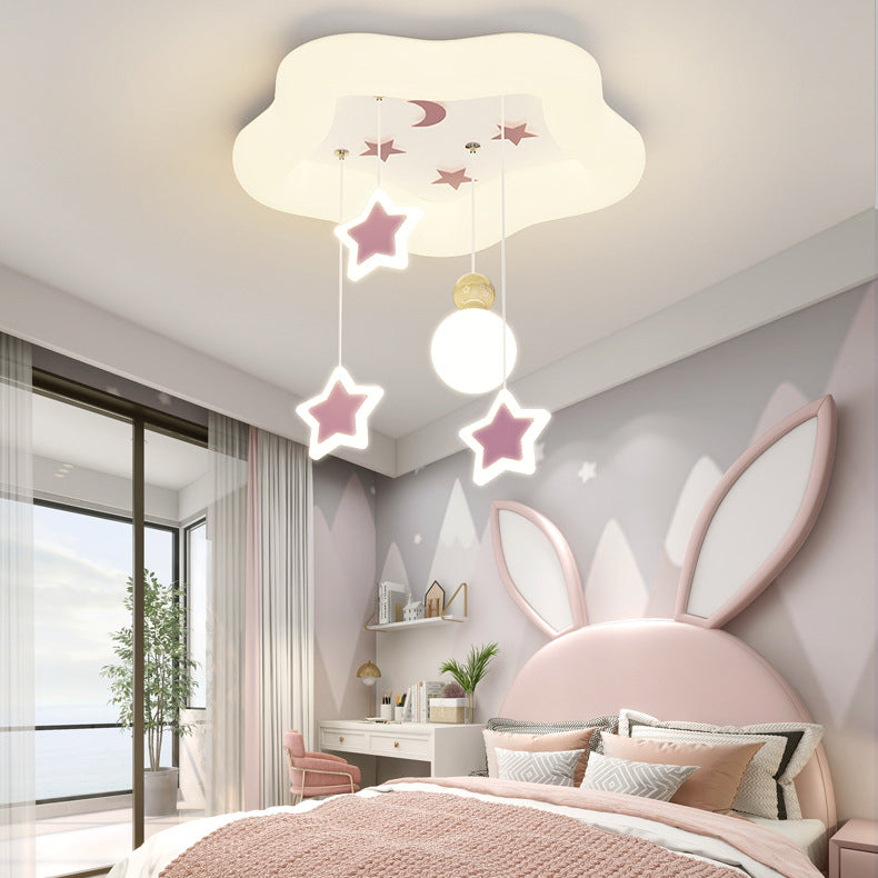 Plafonnier LED en fer acrylique avec pentagramme crème moderne Art déco et lune pour salon 