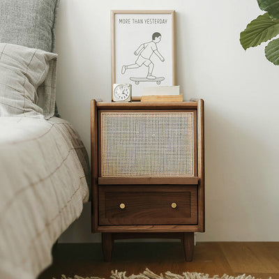 Table de chevet contemporaine rétro carrée en bois massif à 2 tiroirs pour chambre 