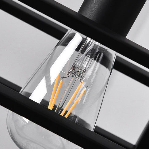 Lámpara de Araña de Jaula Geométrica Rectangular de Hierro Tradicional de 4/6 Luces para Comedor 